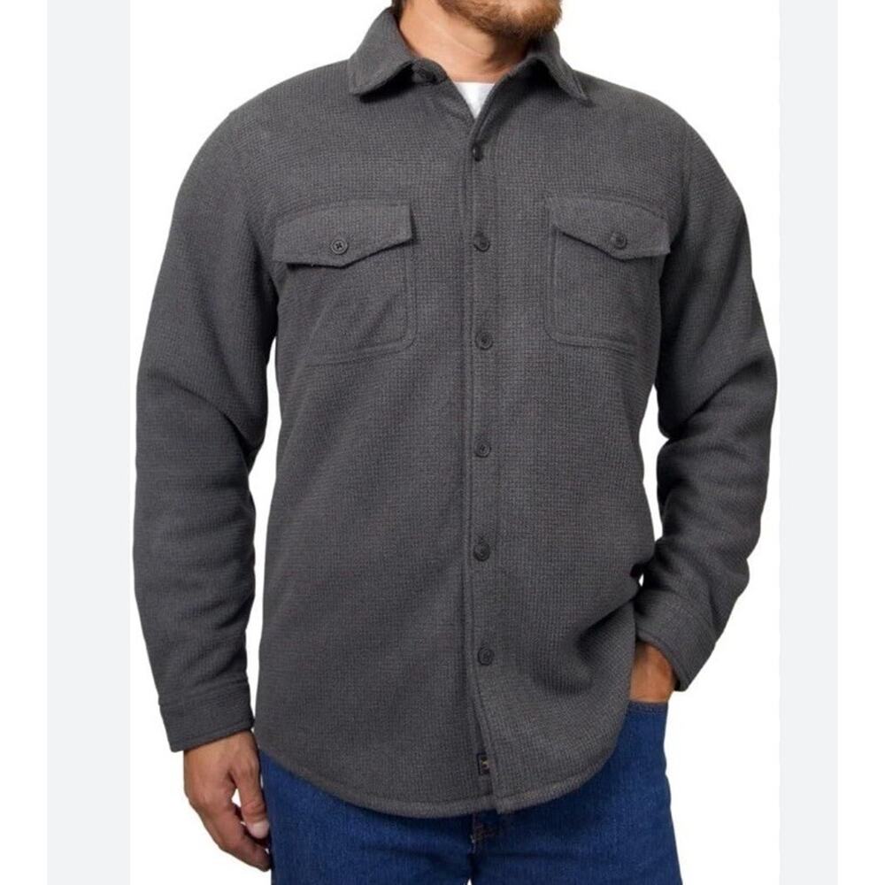 Freedom Foundry Sherpa Lined Shacket Jacket Men L Gray Waffle Knit Button Up